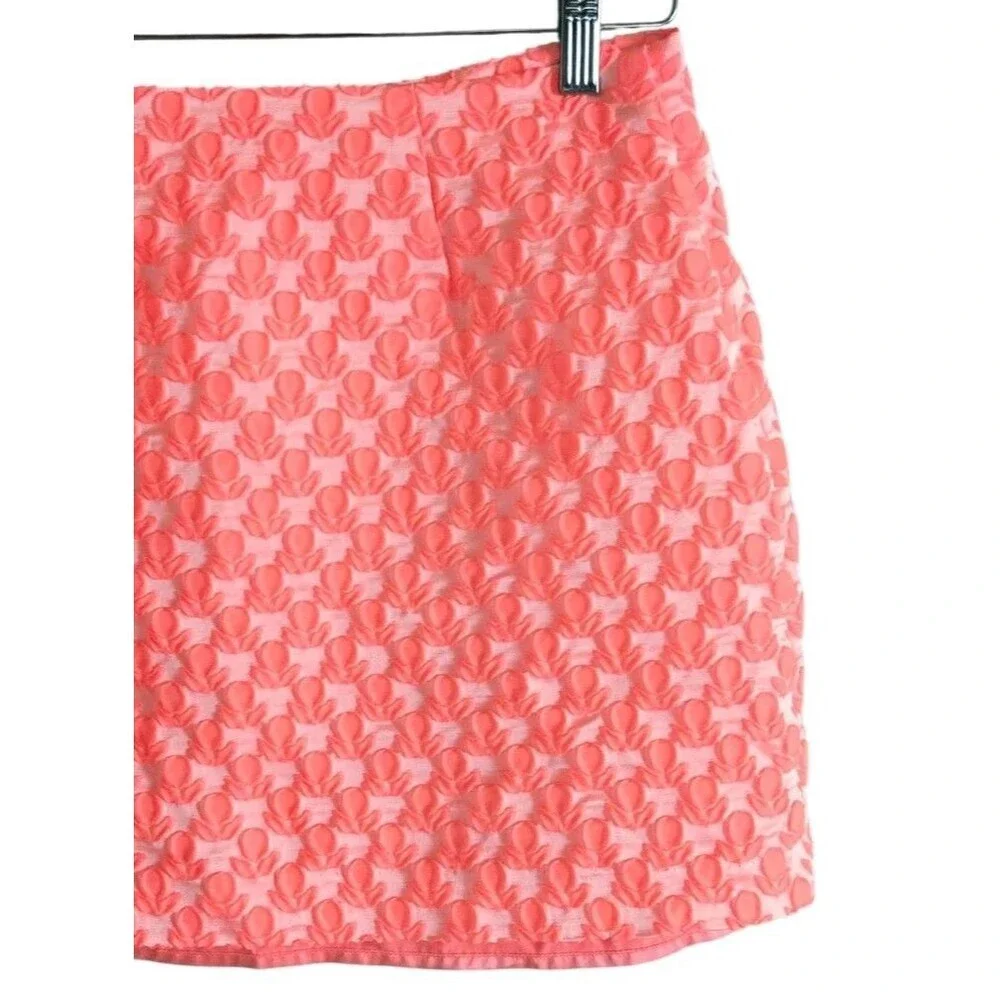 Milly Textured Cloque Floral Mini Skirt Bright Pink Lined Side Zip Size 4